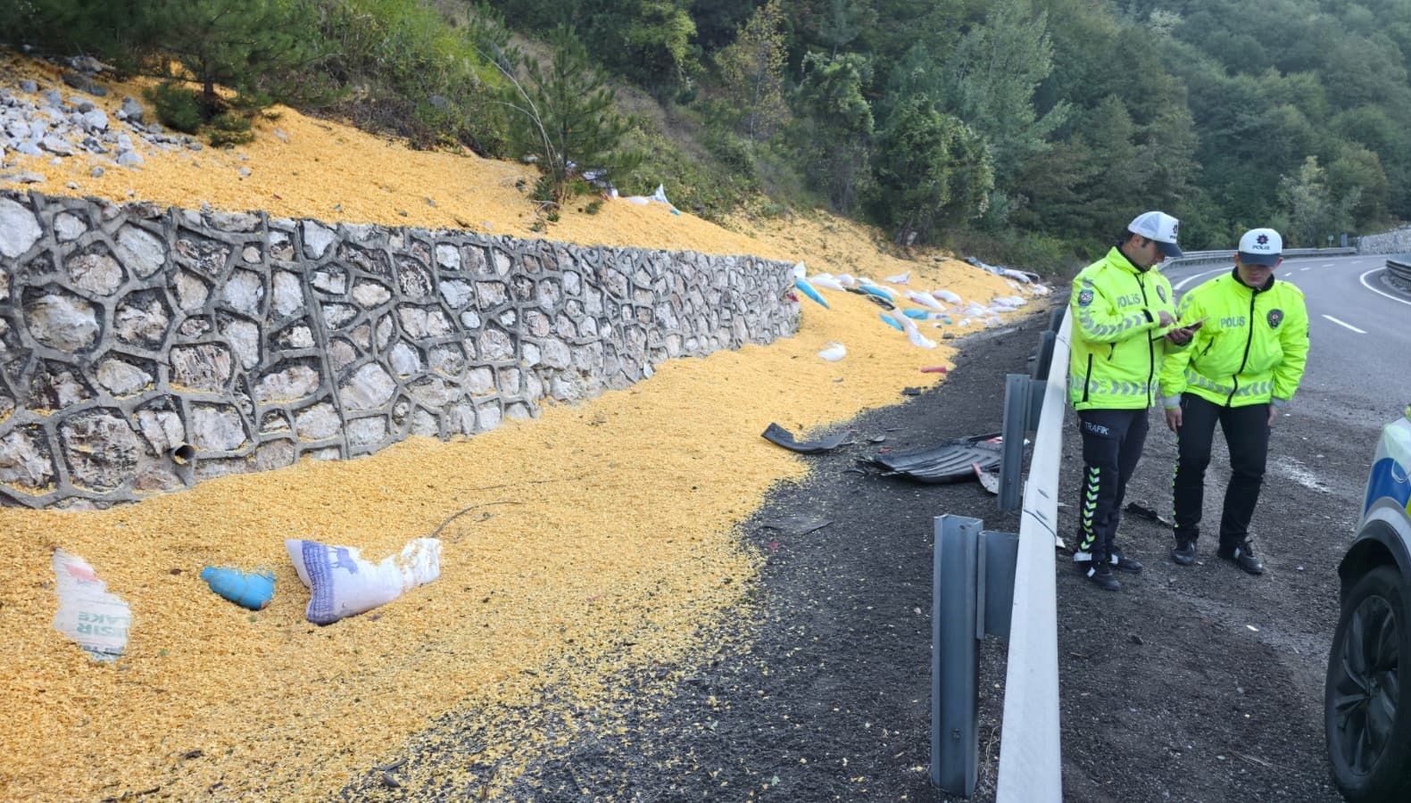 bursada hayvan yemi yuklu tir devrildi iki kisi agir yarali mDWn5def